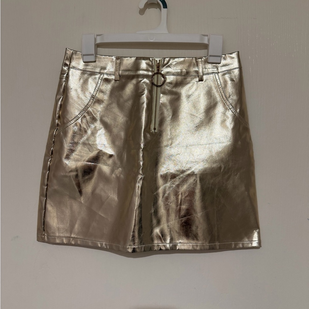 Sans Souci Disco Zip Skirt - Metallic Gold Finish